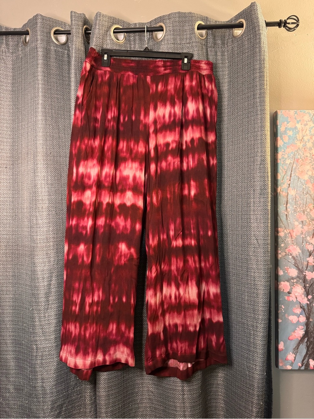 torrid Maroon and Peach Gauze Palazzo Pants with Smocked Waistband